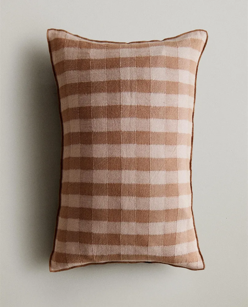 Zara Home наволочка декоративная из льна, терракотовый, в клетку, 40x60 см