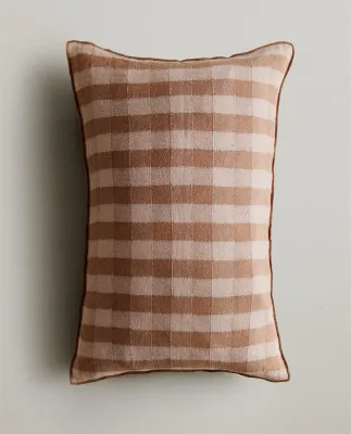 Zara Home наволочка декоративная из льна, терракотовый, в клетку, 40x60 см