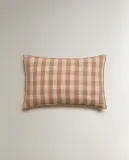 Zara Home наволочка декоративная из льна, терракотовый, в клетку, 40x60 см — фото 5