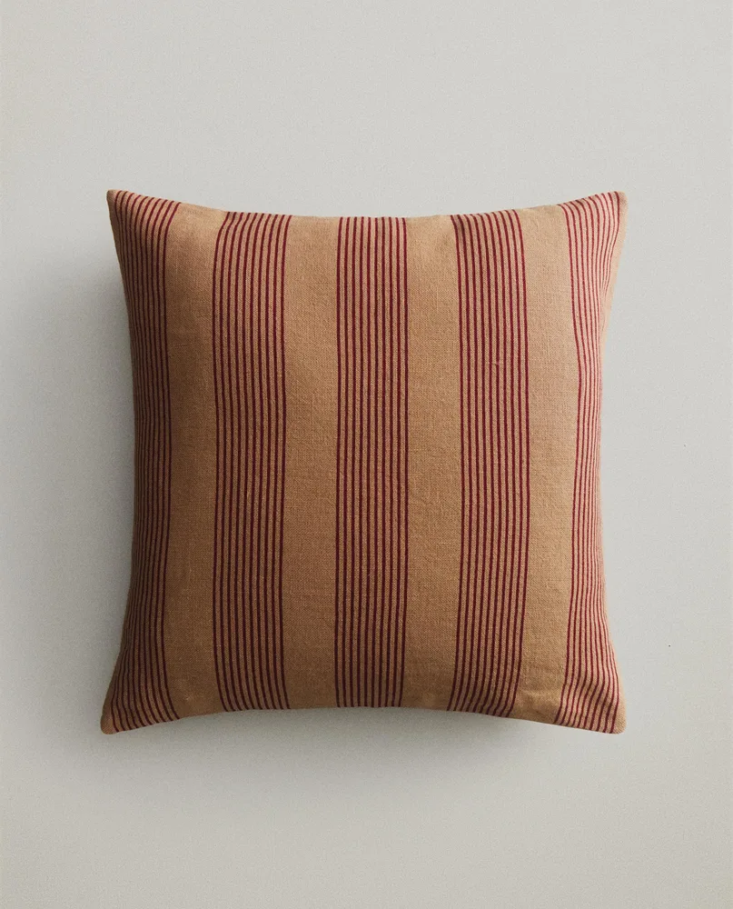 Zara Home наволочка декоративная из льна, светло-бежевый, в полоску, 50x50 см