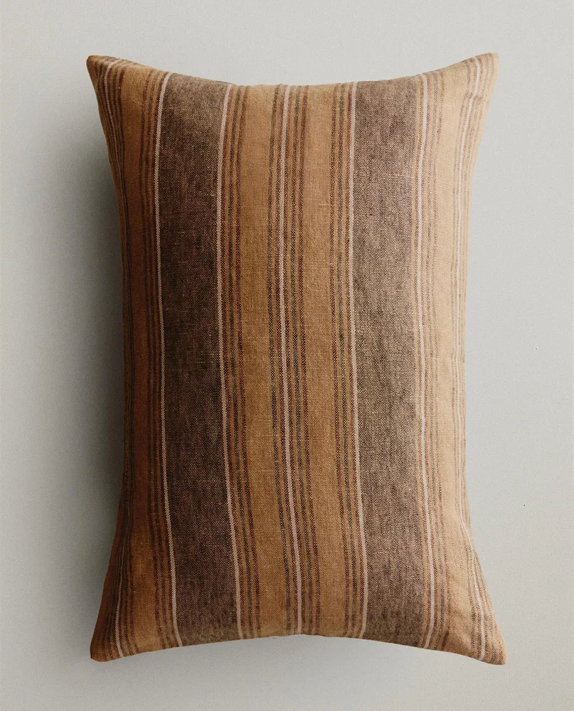 Zara Home наволочка декоративная из льна, песочный, в полоску, 40x60 см