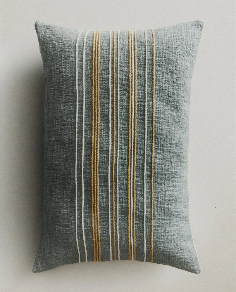 Zara Home наволочка декоративная из хлопка, бирюзовый, в полоску, 40x60 см