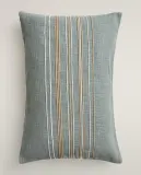 Zara Home наволочка декоративная из хлопка, бирюзовый, в полоску, 40x60 см — фото 6