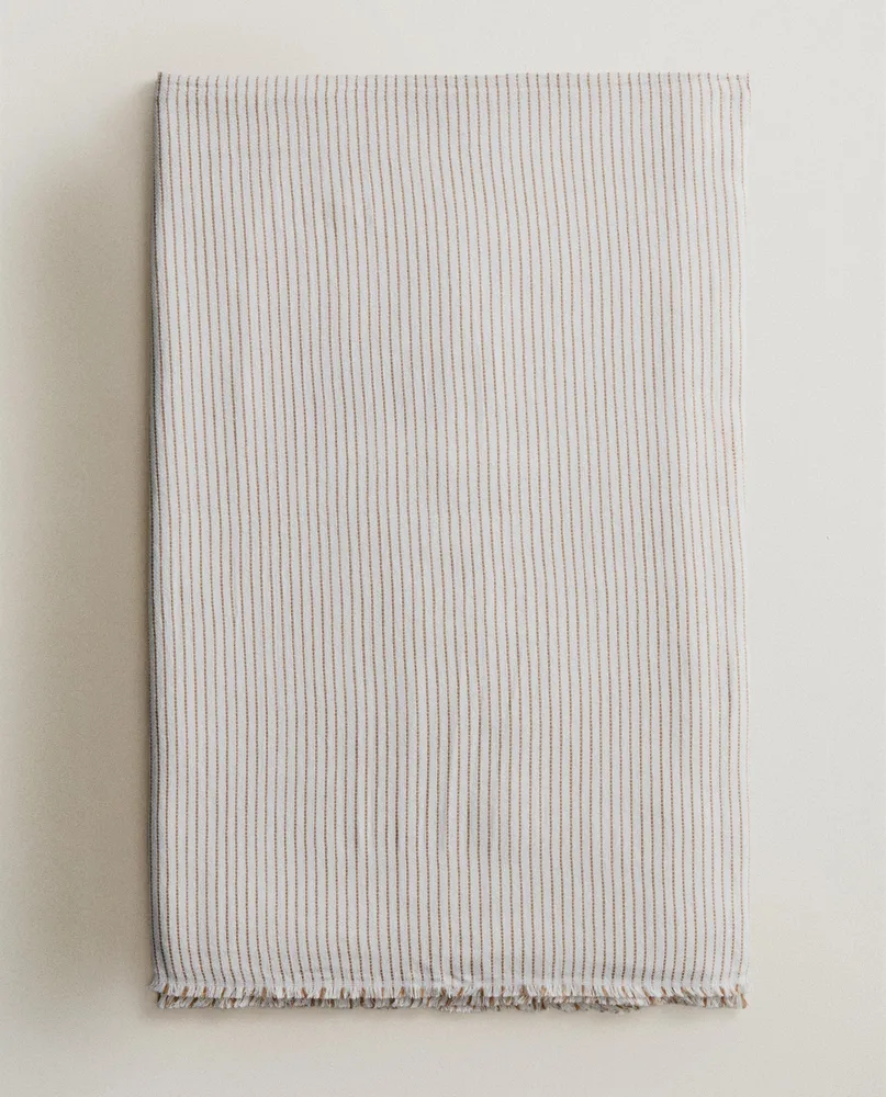 Zara Home плед из хлопка, коричневый, в полоску