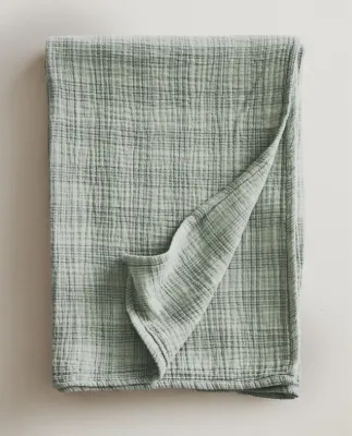 Zara Home плед из хлопка, зелёный, в клетку · 3196/004