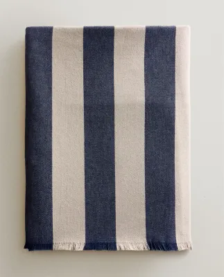Zara Home плед из хлопка, синий, в полоску · 6376/004