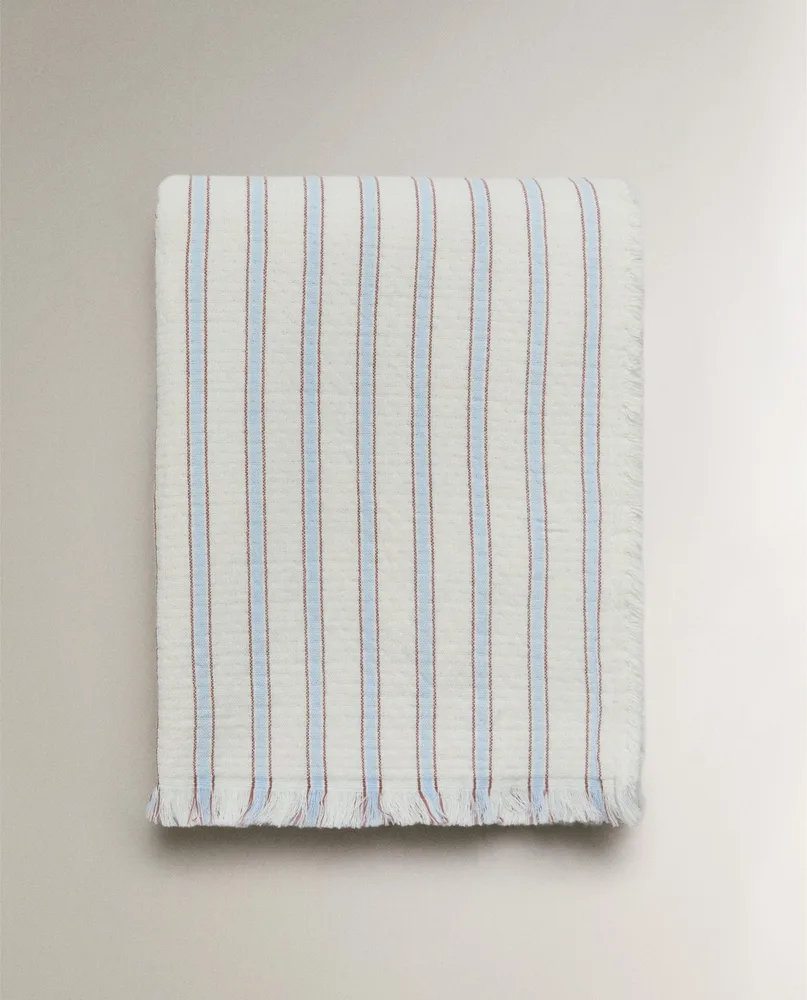 Zara Home плед детский из хлопка, синий, в полоску, 90x120 см