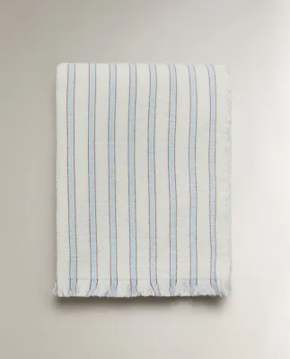 Zara Home плед детский из хлопка, синий, в полоску, 90x120 см