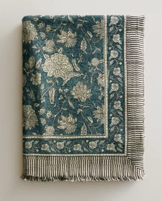 Zara Home плед из хлопка, бирюзовый, в полоску, 140x190 см