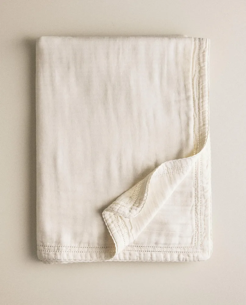 Zara Home плед детский из хлопка, экрю, 90x120 см