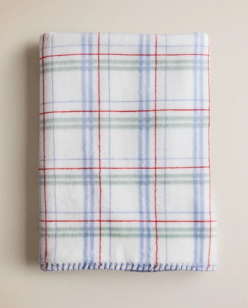 Zara Home плед детский из полиэстера, синий, в клетку, 70x100 см
