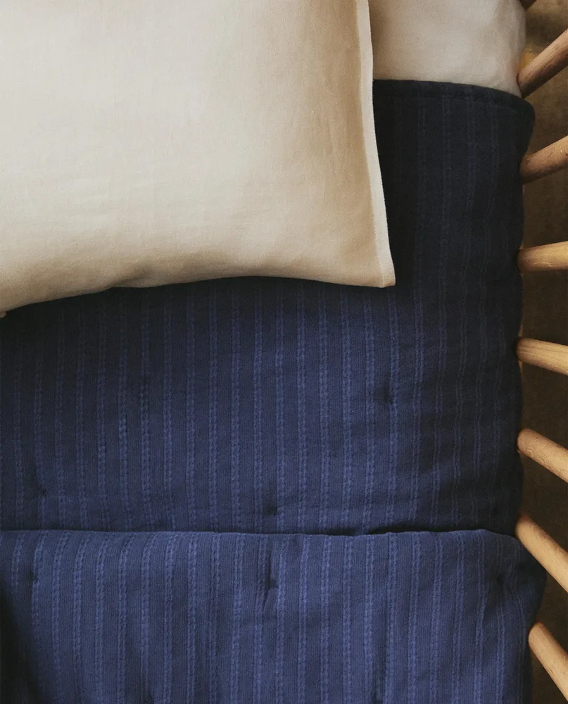 Zara Home покрывало детское из хлопка, тёмно-синий, в полоску · 1604/005