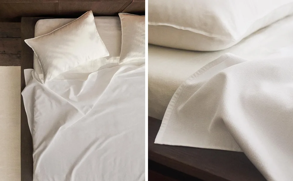 Zara Home покрывало из хлопка, белый, в полоску