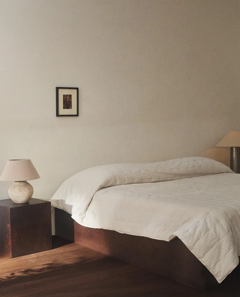 Zara Home покрывало из льна, горчичный, в клетку