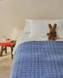 Zara Home покрывало детское из хлопка, синий, в клетку, 180x250 см — фото 1