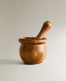 Zara Home ступка с пестиком из дерева, цвет бежевый — фото 2