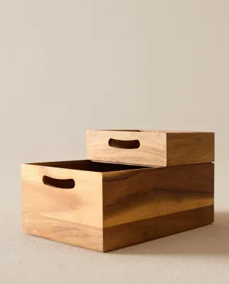 Zara Home Коробка для хранения из дерева, цвет бежевый, 20 см