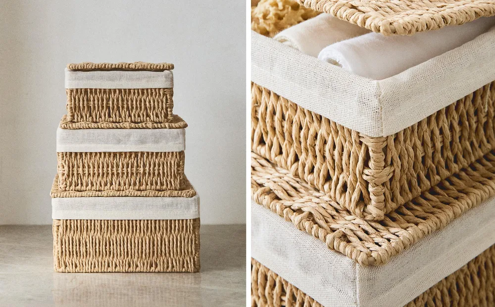 Zara Home Корзина из плетёной бумаги, цвет бежевый, 17 см