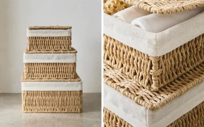 Zara Home Корзина из плетёной бумаги, цвет бежевый, 17 см