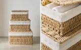 Zara Home Корзина из плетёной бумаги, цвет бежевый, 17 см — фото 1