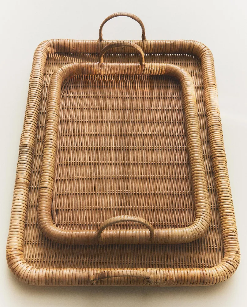 Zara Home Поднос из ротанга, цвет бежевый, 40 см