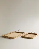 Zara Home Поднос из ротанга, цвет бежевый, 40 см — фото 5