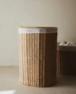 Zara Home Корзина из плетёной бумаги, цвет бежевый, 55.5 см