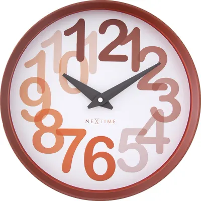Настенные часы NeXtime Big Number, пластик, 30 см, оранжевые