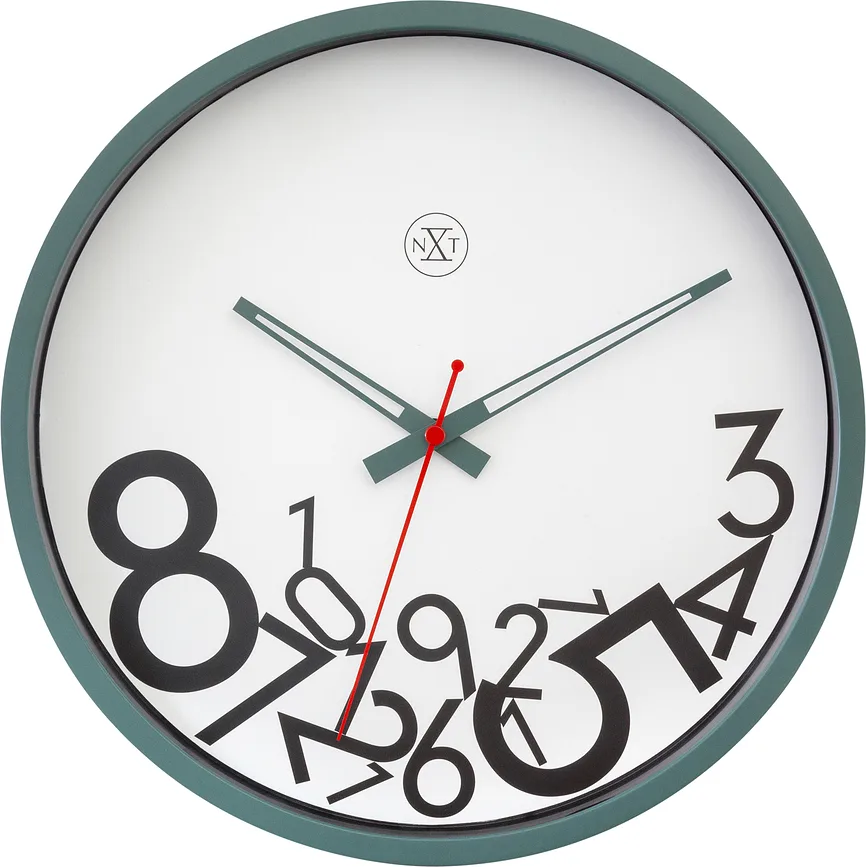 Настенные часы NeXtime Dropped Numbers, пластик, 30 см, зелёные