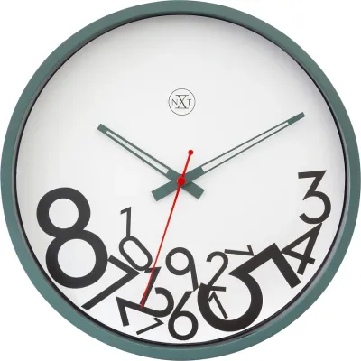 Настенные часы NeXtime Dropped Numbers, пластик, 30 см, зелёные