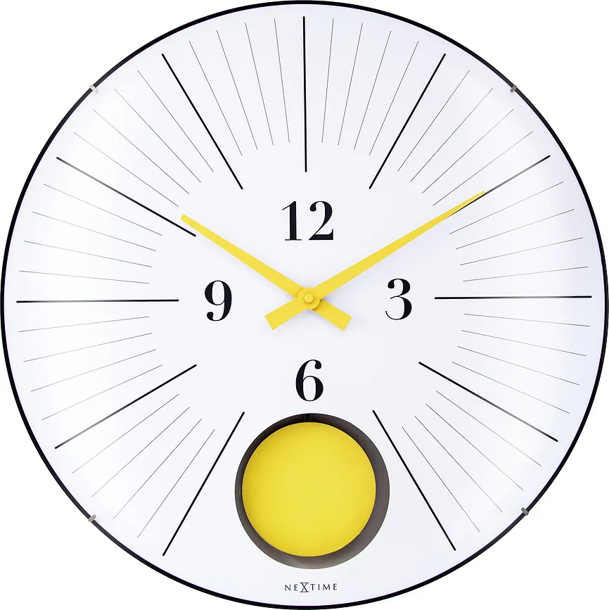 Настенные часы NeXtime Duomo 50 Pendulum, стекло, 50 см, жёлтые