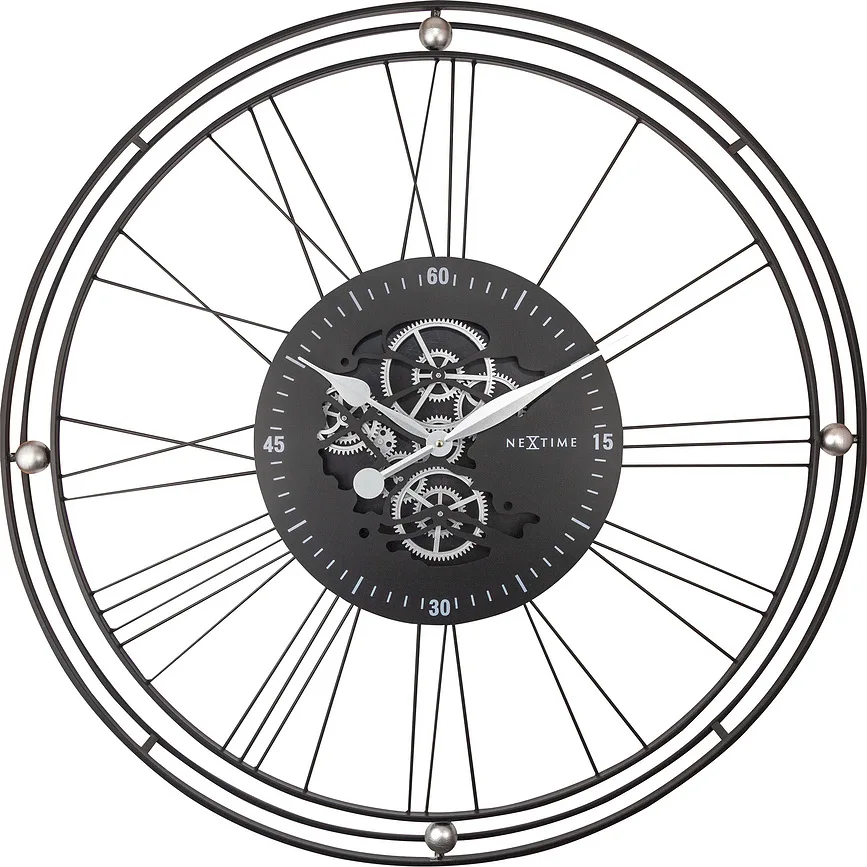 Настенные часы NeXtime Roman Gear Clock, металл, 90,5 см, чёрные