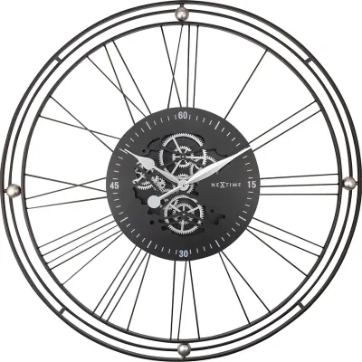 Настенные часы NeXtime Roman Gear Clock, металл, 90,5 см, чёрные