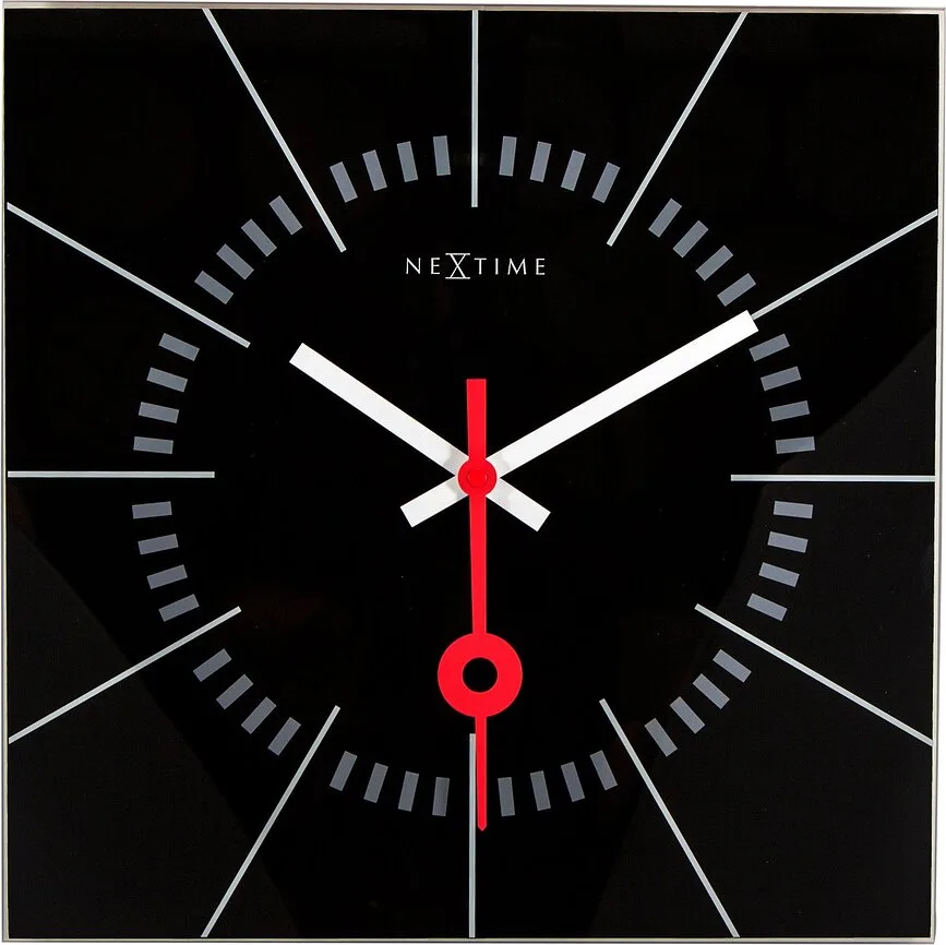Настенные часы NeXtime Stazione, стекло, 35 35 см, чёрные