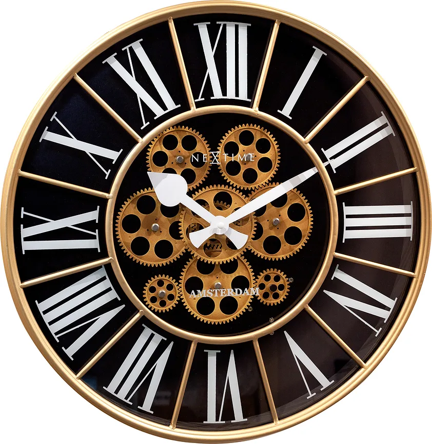 Настенные часы NeXtime William, металл, 50 см, золотистые