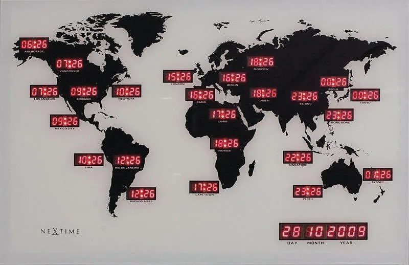 Настенные часы NeXtime World Time Digit, алюминий, 36 см, чёрные