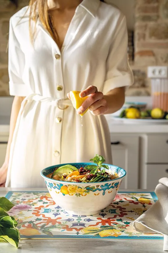 Салфетка сервировочная под тарелку Guzzini Flowers Lemon, прямоугольная, искусственная кожа, 44 33 см, разноцветная