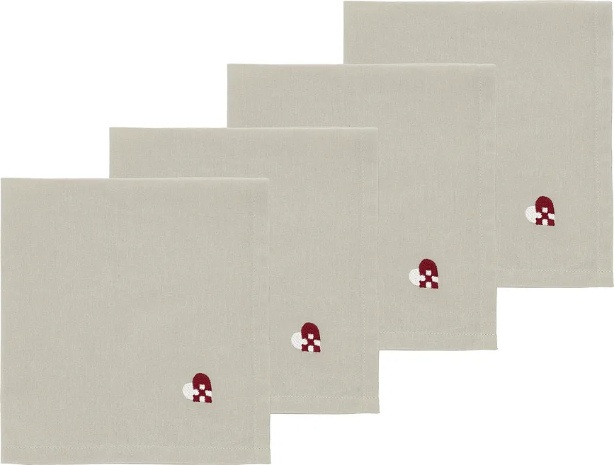 Набор тканевых салфеток S dahl Serwetki materialowe Christmas Hearts Embroidery, 4 шт., хлопок, 40 40 см, разноцветная