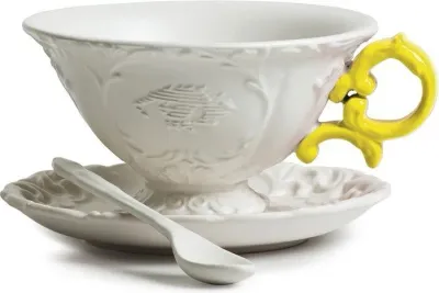 Чашка с блюдцем Seletti I-Tea, 13 см, фарфор, жёлтая