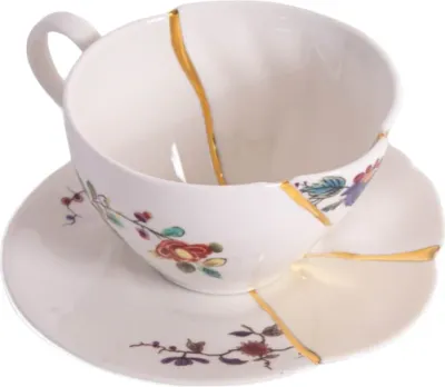 Чашка с блюдцем Seletti Kintsugi 2, фарфор, разноцветная