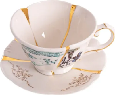 Чашка с блюдцем Seletti Kintsugi 3, фарфор, разноцветная