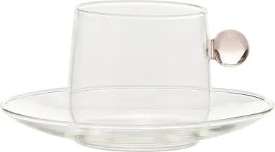 Чашка с блюдцем Zafferano Bilia, 220 мл, стекло, розовая