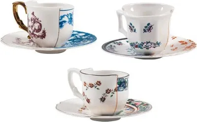 Чашка с блюдцем Seletti Eufemia, костяной фарфор, разноцветная