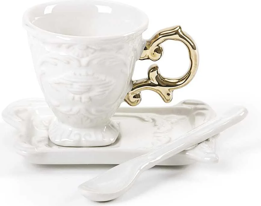 Чашка с блюдцем Seletti I-Wares Gold, 7 см, фарфор, белая