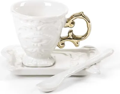 Чашка с блюдцем Seletti I-Wares Gold, 7 см, фарфор, белая