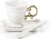 Чашка с блюдцем Seletti I-Wares Gold, 7 см, фарфор, белая — фото 1