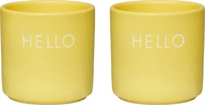 Набор подставок для яиц Design Letters Hello, 2 шт., костяной фарфор, 4.5 см, жёлтые