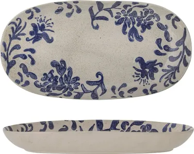 Блюдо сервировочное Bloomingville Petunia, овальное, каменная керамика, 15 29 см, синее