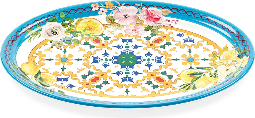 Блюдо сервировочное Guzzini Flowers Lemon, овальное, меламин, 25,5 35,5 см, синее