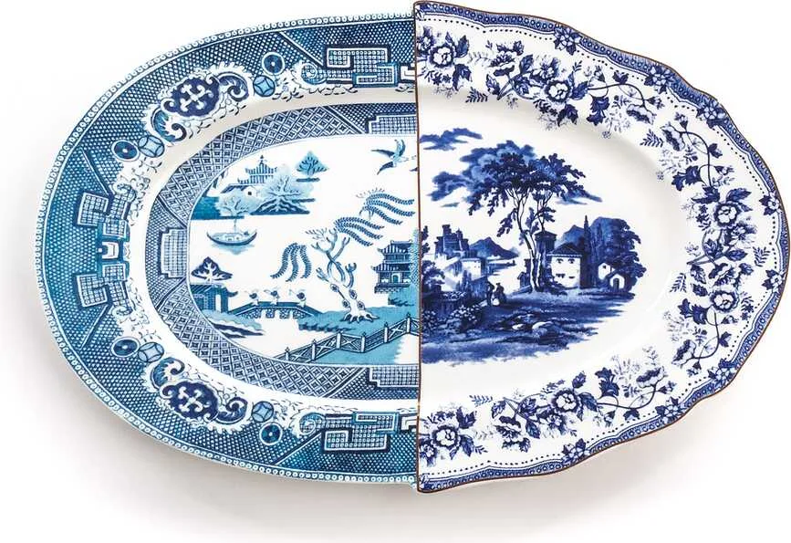 Блюдо сервировочное Seletti Diomira, овальное, костяной фарфор, 24,8 37 см, синее